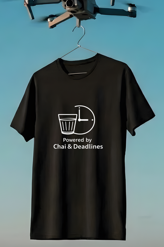 Powered by Chai & Deadlines T-Shirt - Size Chart and Fit Guide