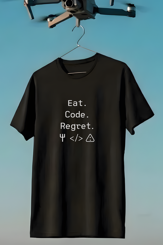 Eat. Code. Regret. – Funny Programmer T‑Shirt for College Students - Size Chart and Fit Guide