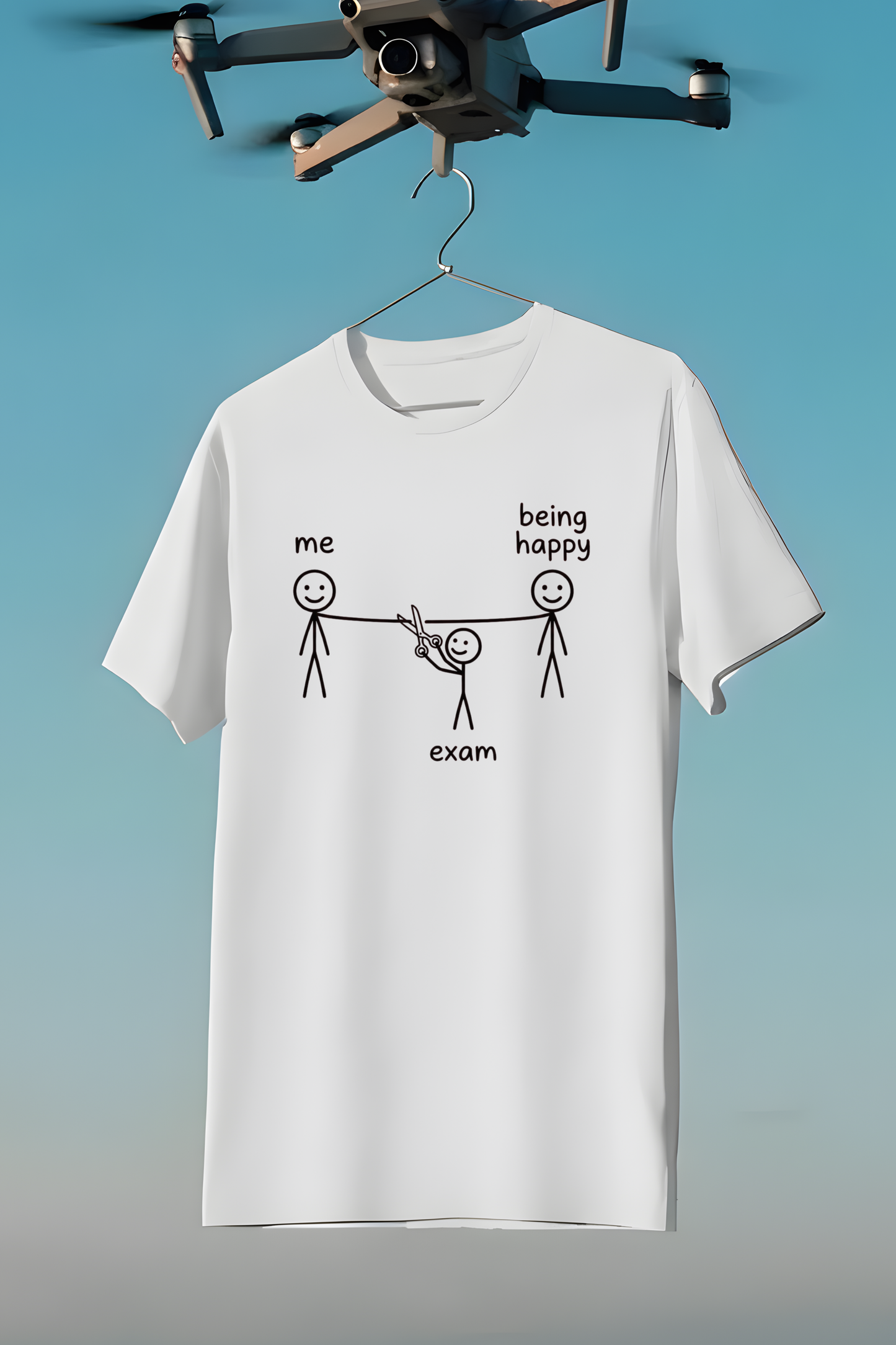 Exam vs Happiness – Funny Student Stick Figure T‑Shirt - Size Chart and Fit Guide