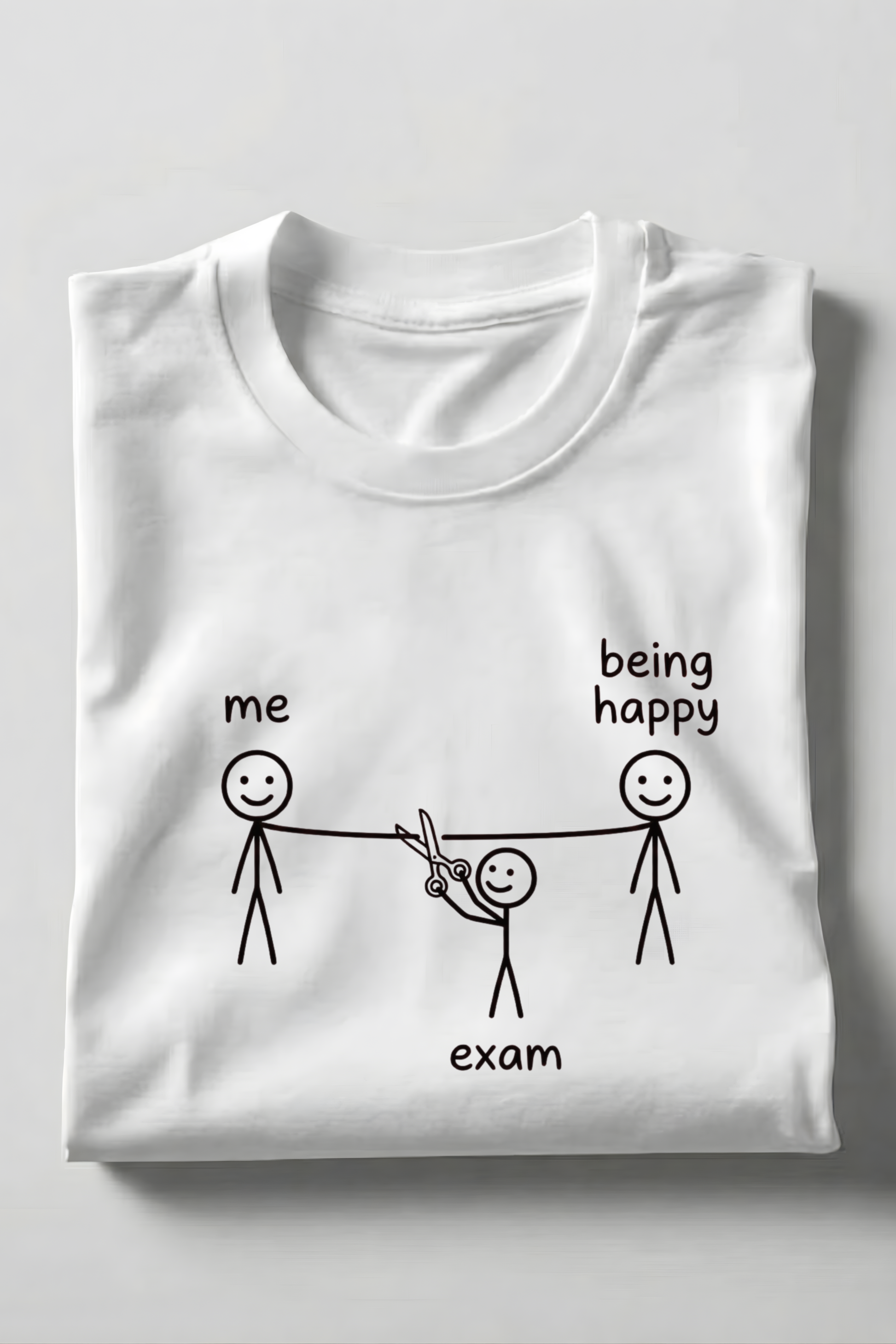 Exam vs Happiness – Funny Student Stick Figure T‑Shirt - Product Details and Specifications
