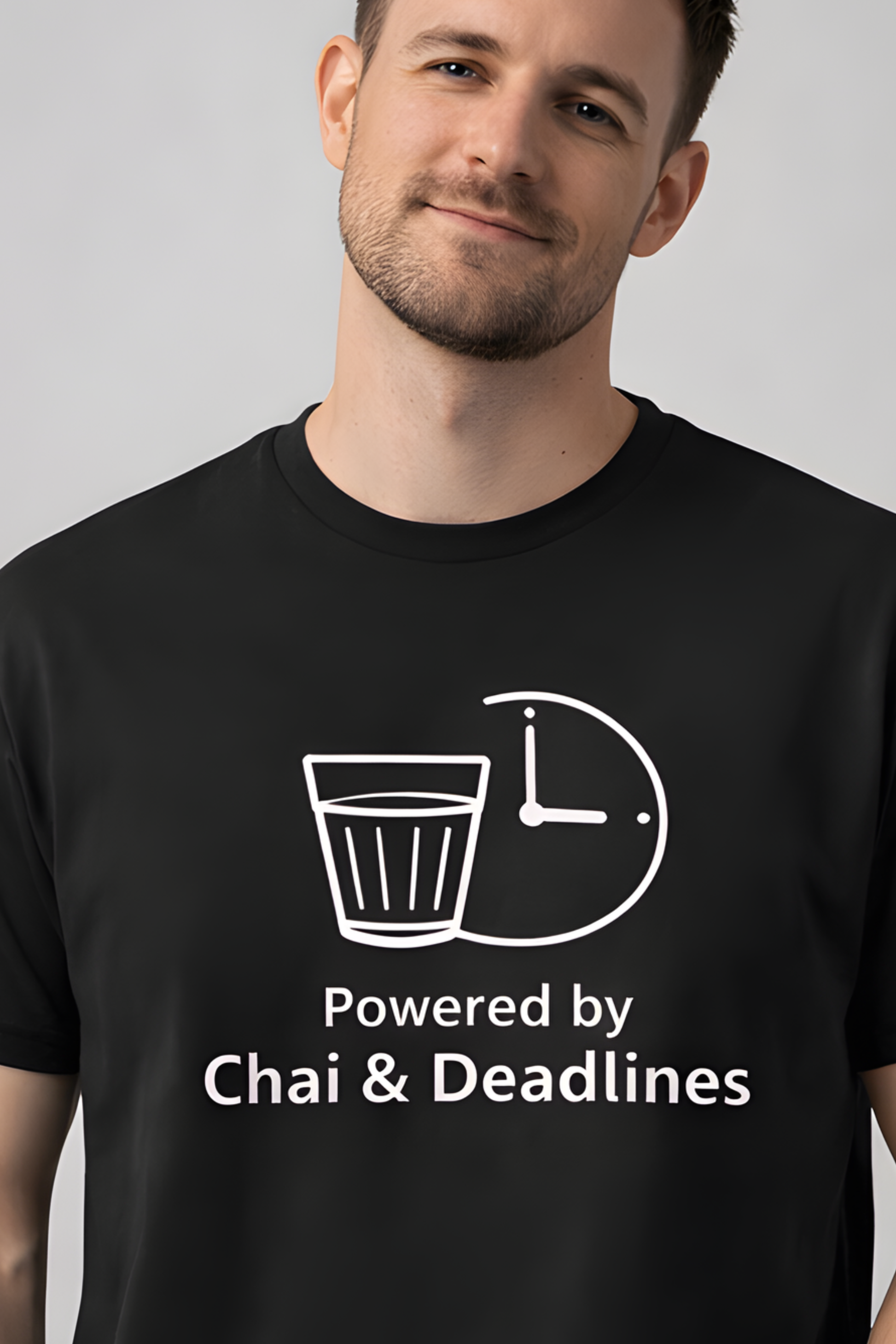 Powered by Chai & Deadlines T-Shirt - Main Graphic Design