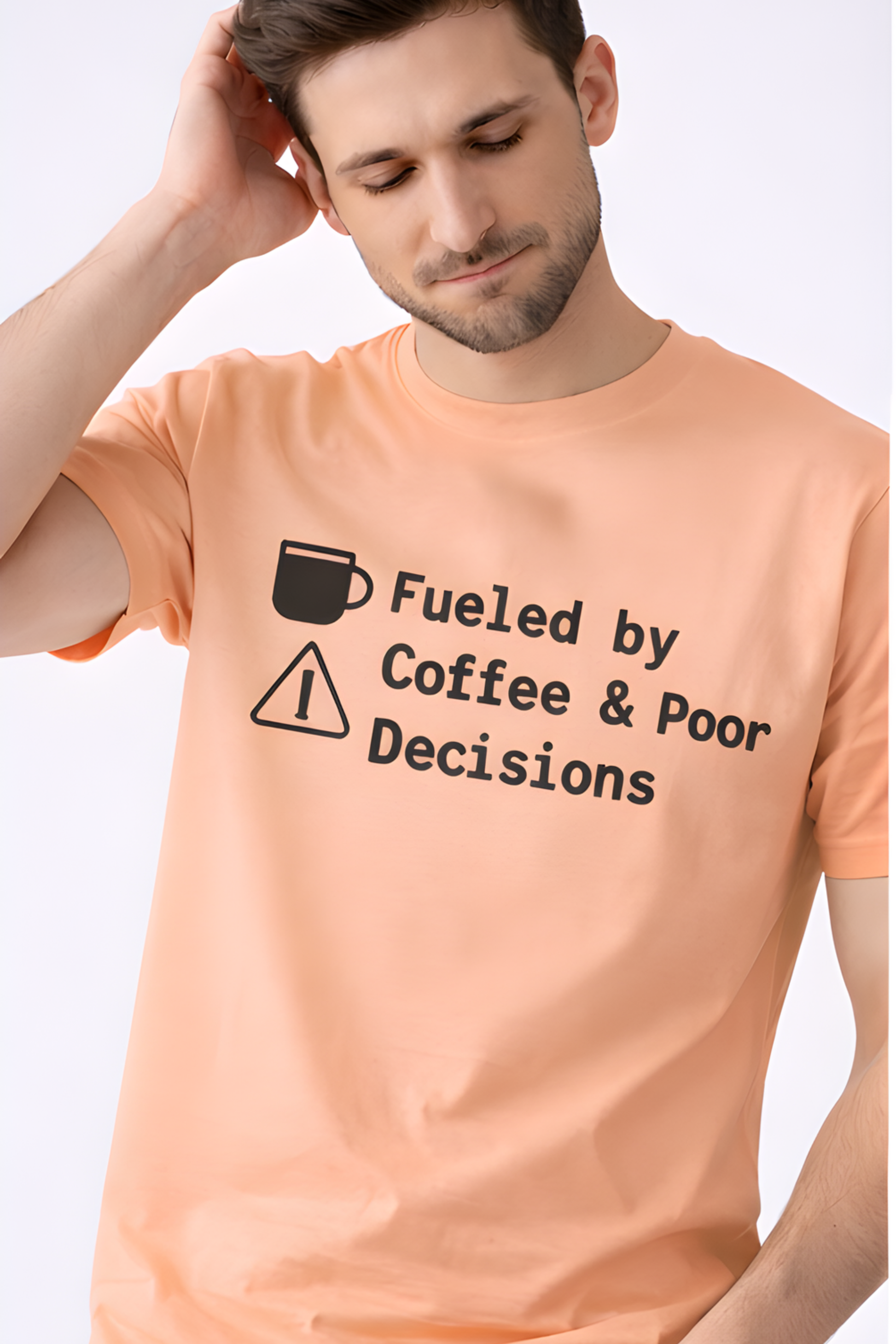 Fueled by Coffee & Poor Decisions – Funny Coffee Quote T‑Shirt - Color Variant - Back View