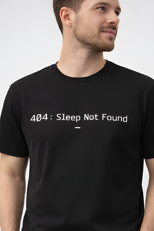 404: Sleep Not Found – Funny Coding T‑Shirt for College Students - Main Graphic Design