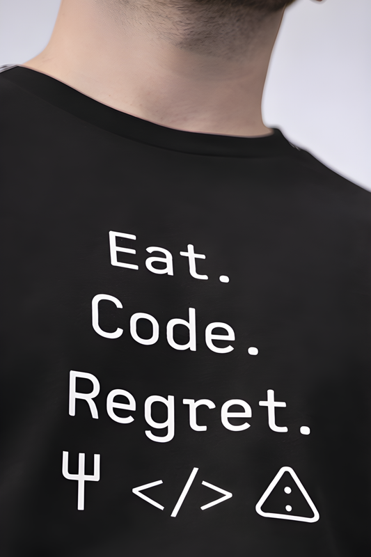 Eat. Code. Regret. – Funny Programmer T‑Shirt for College Students - Main Graphic Design