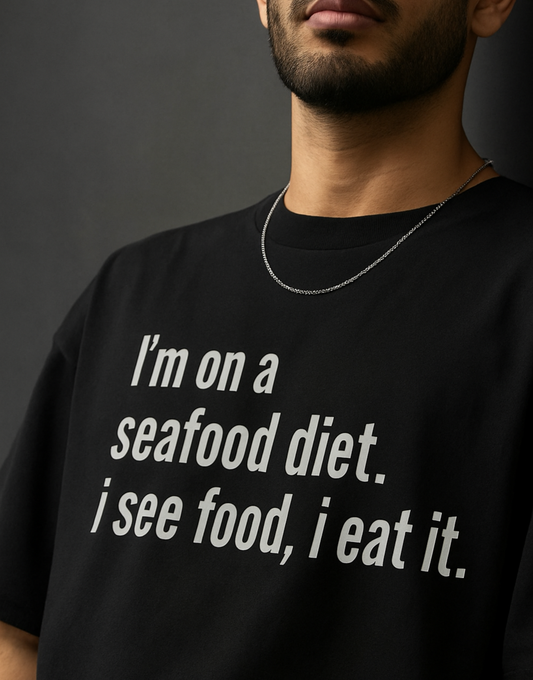 I'm on a seafood diet i see food i eat it Unisex Oversized Classic T-Shirt