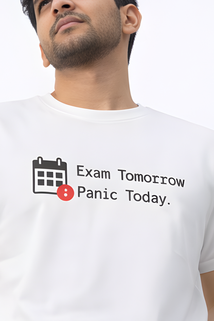 Exam Tomorrow Panic Today T‑Shirt | Funny Student Exam Panic Tee - Main Graphic Design