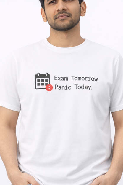 Exam Tomorrow Panic Today T‑Shirt | Funny Student Exam Panic Tee - Color Variant - Back View
