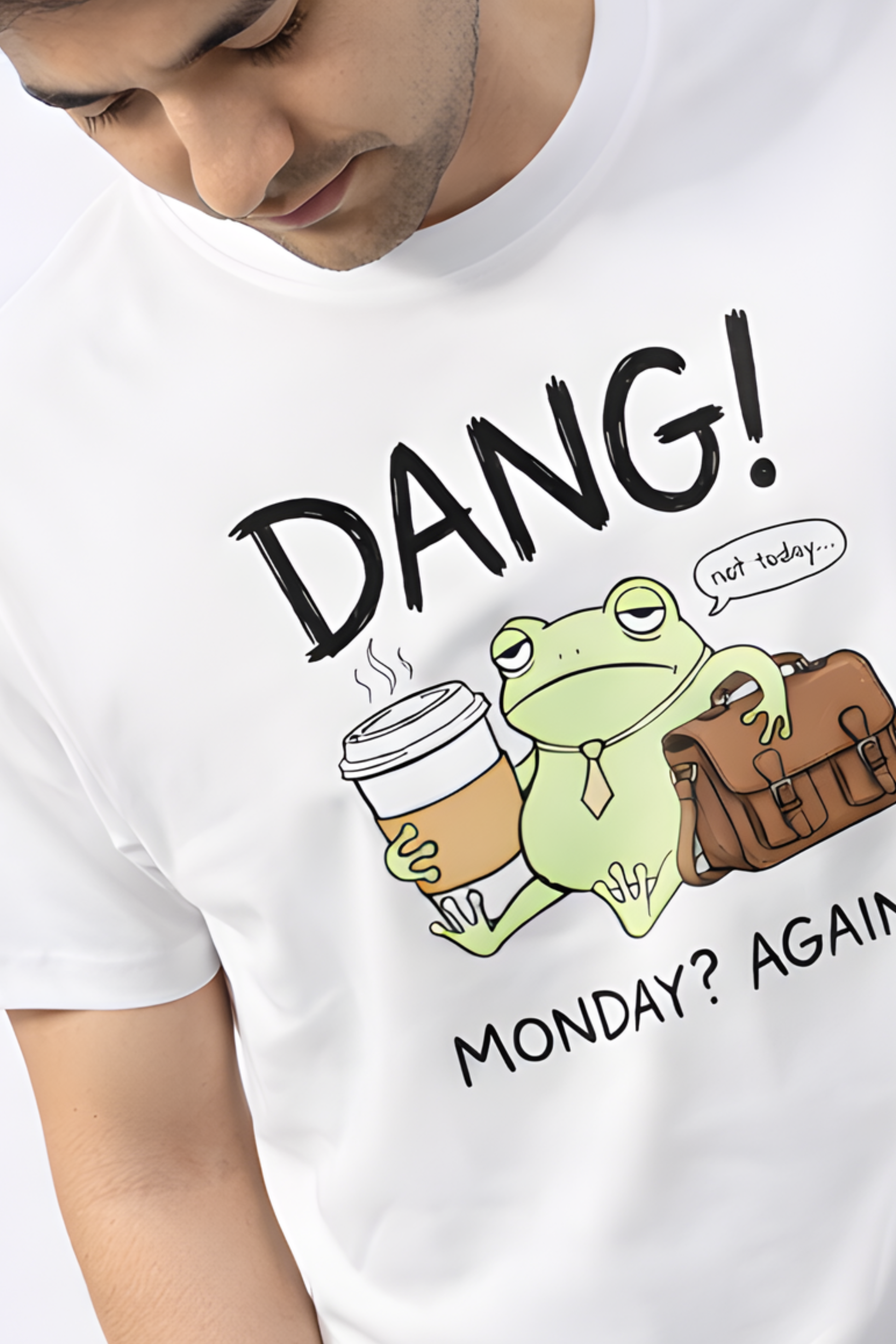 DANG! Monday? Again. – Funny Frog Coffee Monday T‑Shirt - Color Variant - Back View