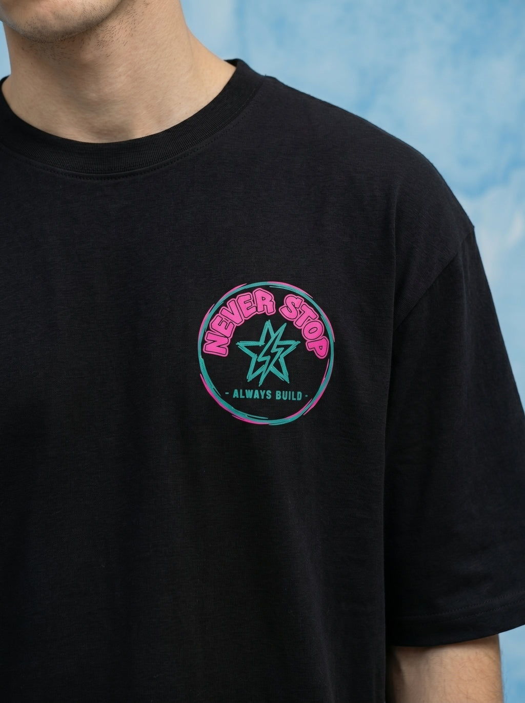 Never Break Just Build — Oversized Art Tee | Unisex
